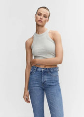 Mango High - rise straight jeans with slits - Smgarment's