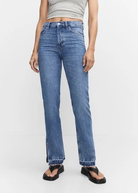 Mango High - rise straight jeans with slits - Smgarment's