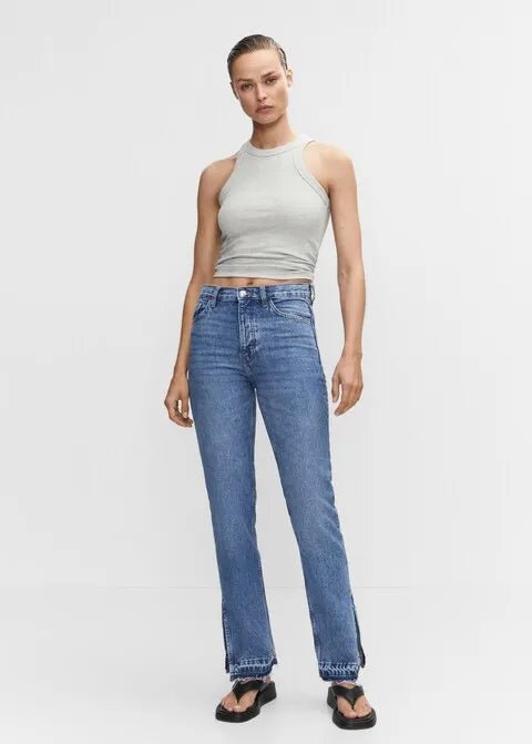 Mango High - rise straight jeans with slits - Smgarment's
