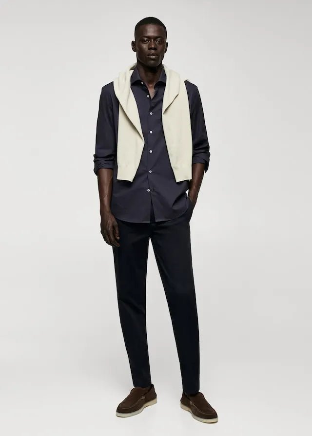 MANGO Slim Fit Stretch Cotton Shirt NAVY - SMgarment's