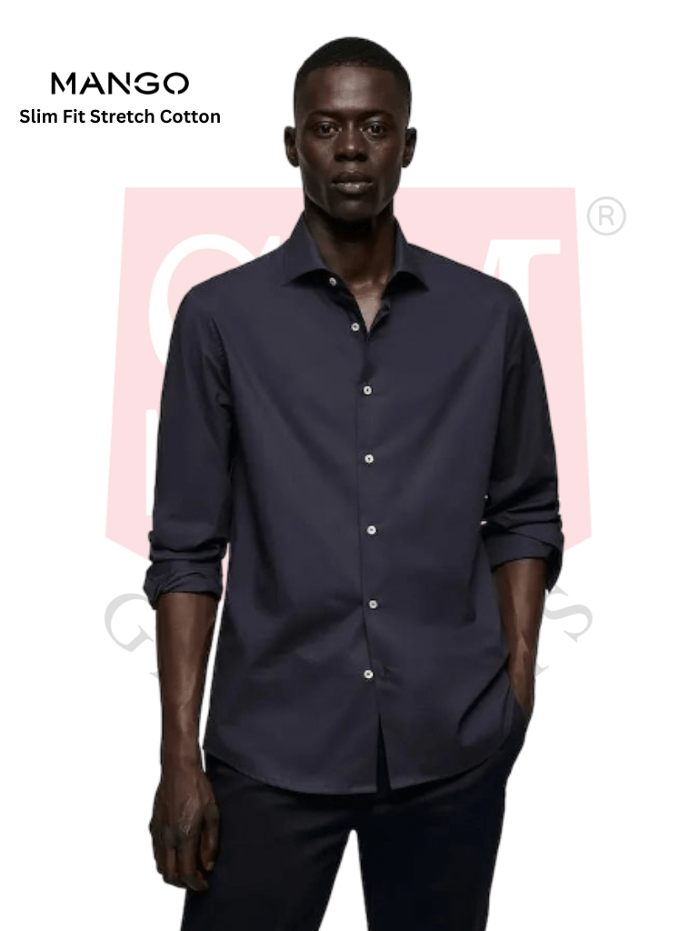 MANGO Slim Fit Stretch Cotton Shirt NAVY - Smgarment's