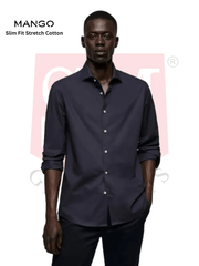 MANGO Slim Fit Stretch Cotton Shirt NAVY - Smgarment's