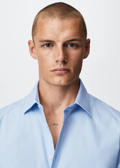 MANGO Slim Fit Stretch Cotton Shirt SKY BLUE - SMgarment's