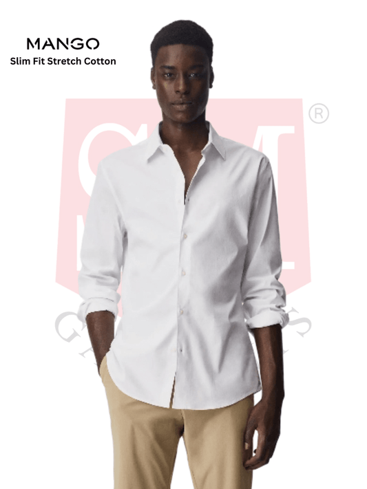 MANGO Slim Fit Stretch Cotton Shirt WHITE - Smgarment's