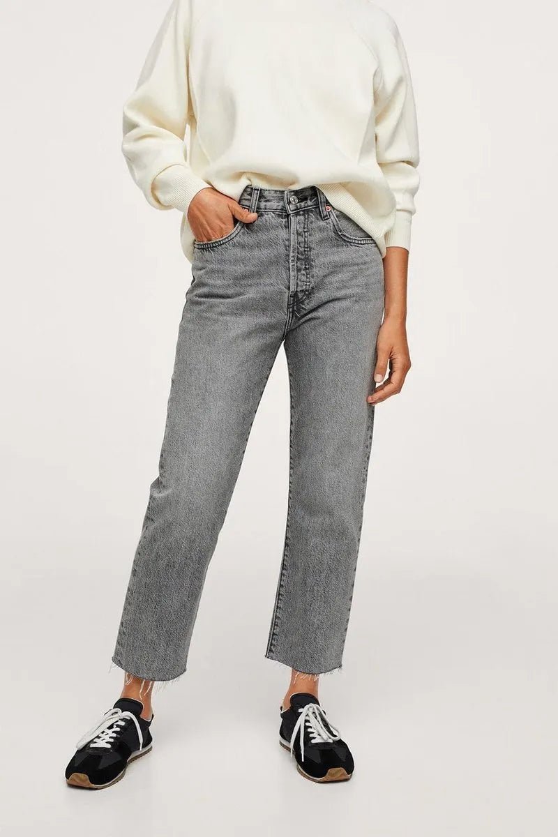 MANGO Straight Cropped High Waist Ankle Length Jeans - Smgarment's