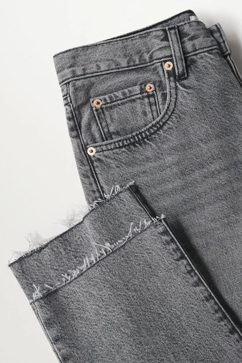 MANGO Straight Cropped High Waist Ankle Length Jeans - Smgarment's