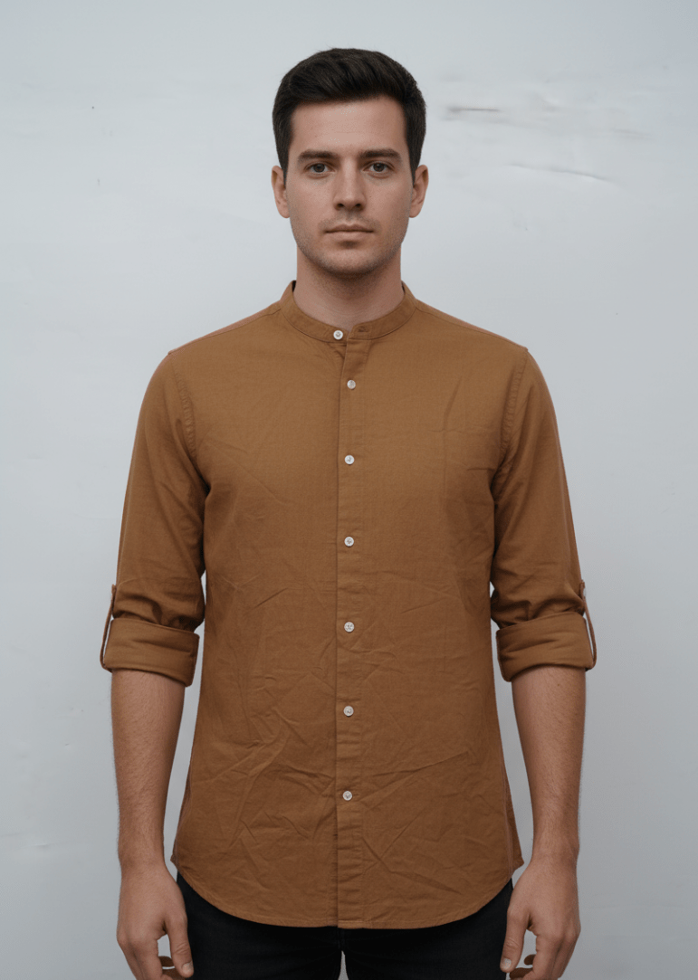 MENS BAND COLLAR COTTON LINEN REGUALR FIT SHIRT - Smgarment's