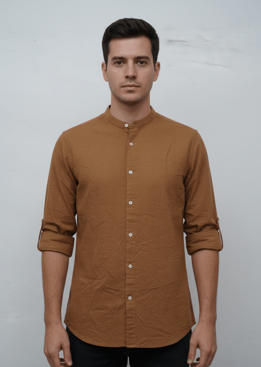 MENS BAND COLLAR COTTON LINEN REGUALR FIT SHIRT - Smgarment's