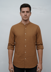 MENS BAND COLLAR COTTON LINEN REGUALR FIT SHIRT - Smgarment's