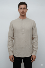 MENS BAND COLLAR LINEN SHIRT SLIM FIT - Smgarment's