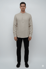 MENS BAND COLLAR LINEN SHIRT SLIM FIT - Smgarment's