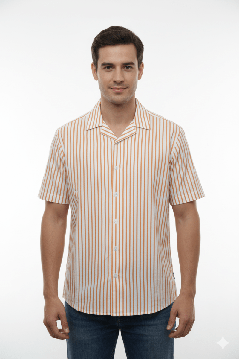 Mens revere shirt in orange stripe - Smgarment's