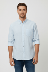 MENS SKY BLUE LINEN SLIM FIT SHIRT - Smgarment's