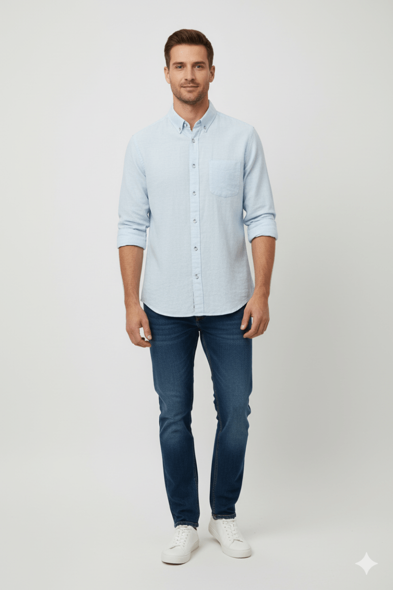 MENS SKY BLUE LINEN SLIM FIT SHIRT - Smgarment's
