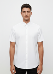 MENS White Half Sleeve Stretch Oxford Shirt - Smgarment's