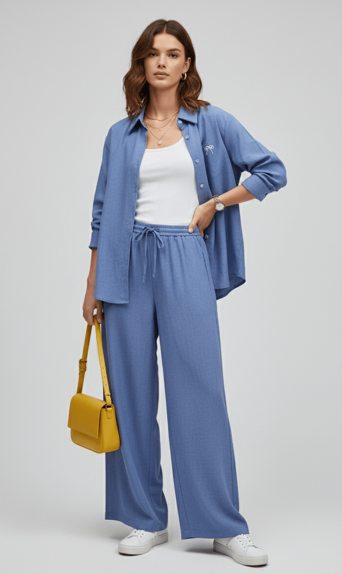 Mid - Blue Relaxed Linen Suit - Smgarment's