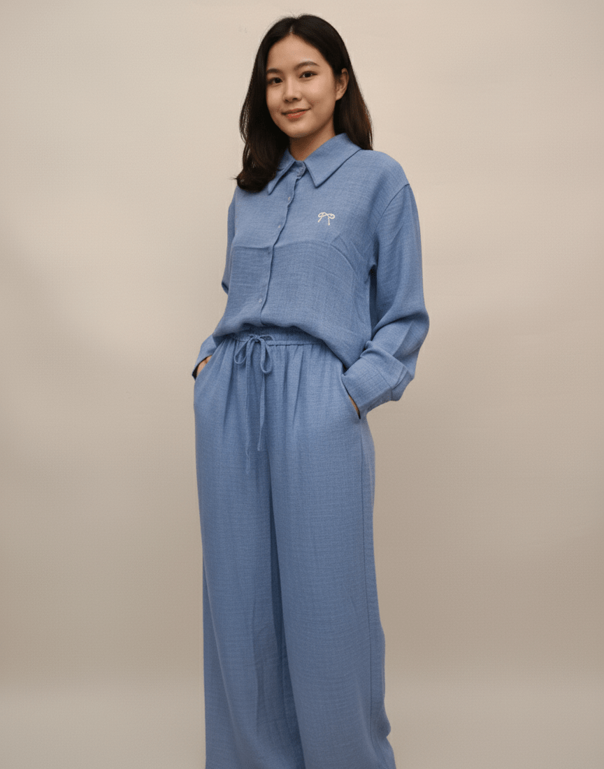 Mid - Blue Relaxed Linen Suit - Smgarment's