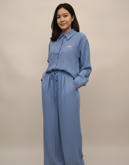 Mid - Blue Relaxed Linen Suit - Smgarment's