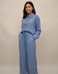 Mid - Blue Relaxed Linen Suit - Smgarment's