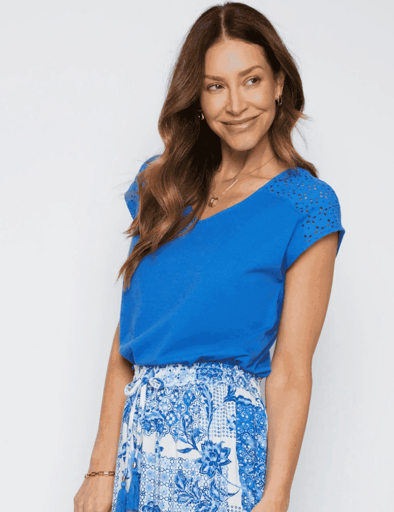 MILLERS EXTENDED SLEEVE BROIDERY INSERT T - SHIRT - SMgarment's