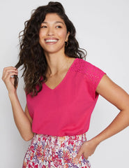 MILLERS EXTENDED SLEEVE BROIDERY INSERT T - SHIRT - SMgarment's