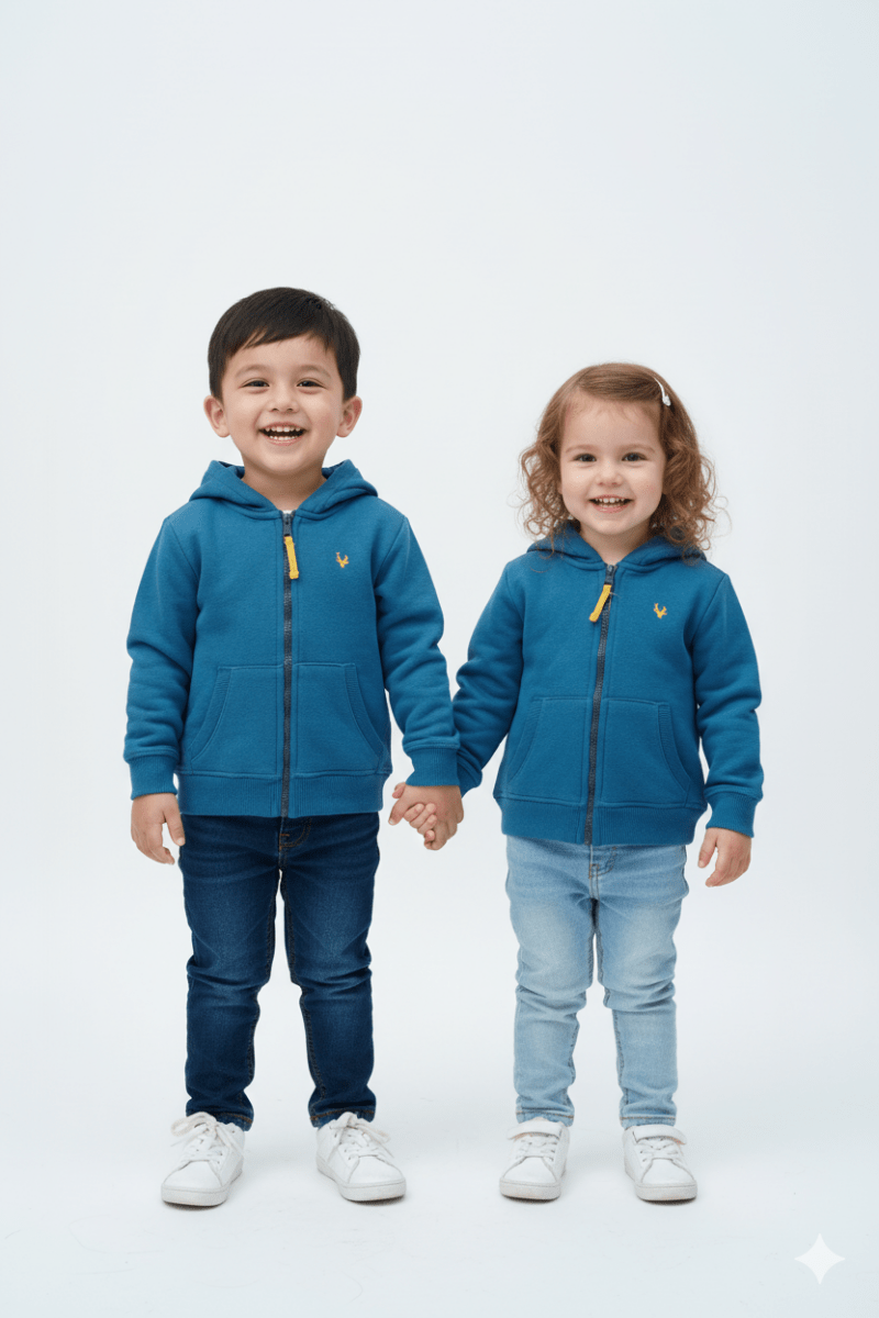 MINOTI Kids’ Cyan blue Zip - Up Hoodie - Smgarment's