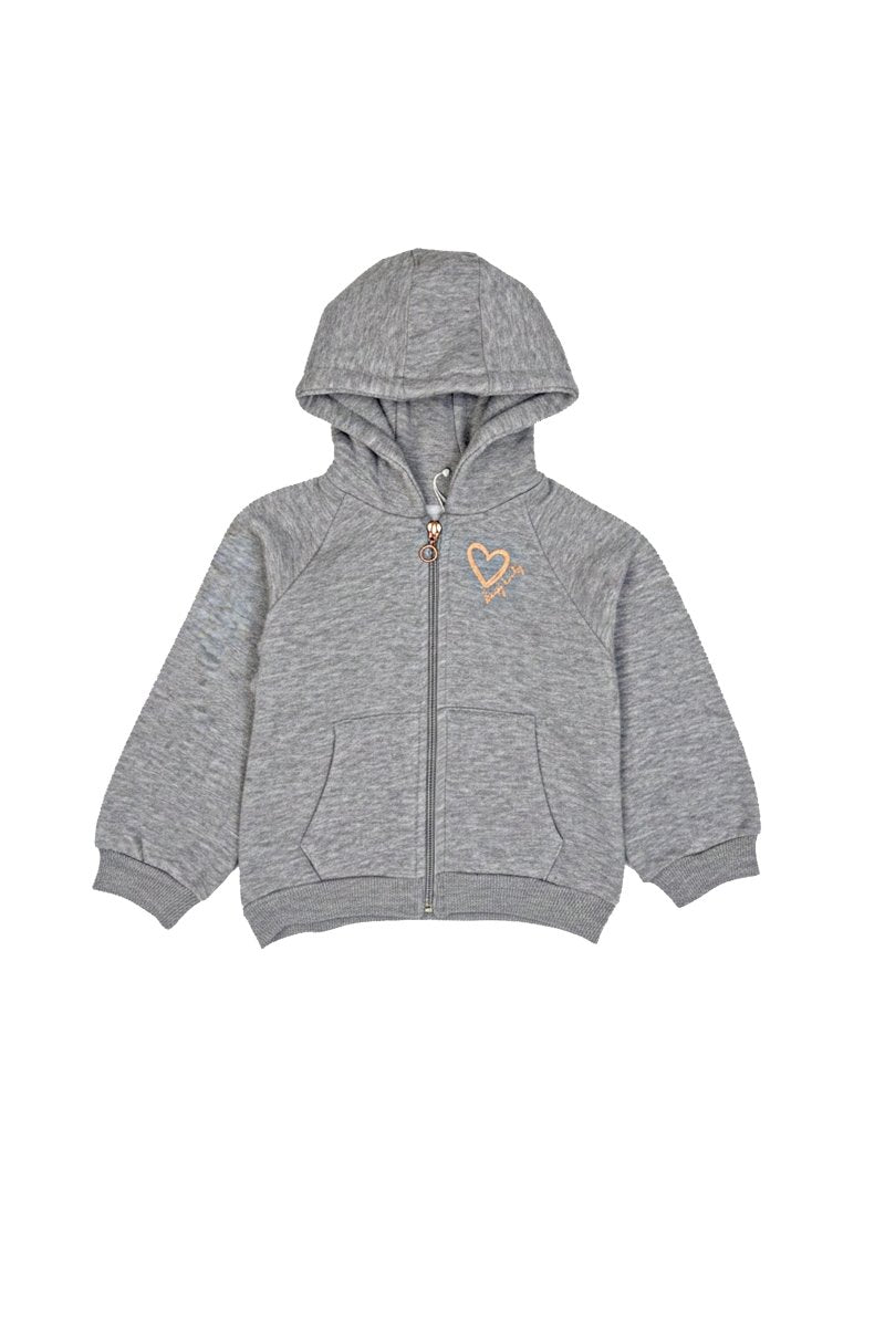 MINOTI KIDS GREY Zip - Up Hoodie with Heart Print - Smgarment's