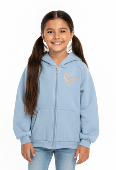 MINOTI KIDS Light Blue Zip - Up Hoodie with Heart Print - Smgarment's