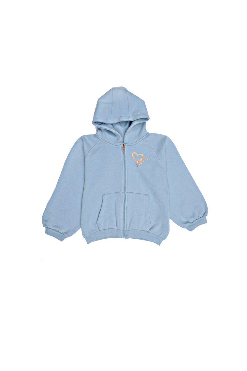 MINOTI KIDS Light Blue Zip - Up Hoodie with Heart Print - Smgarment's