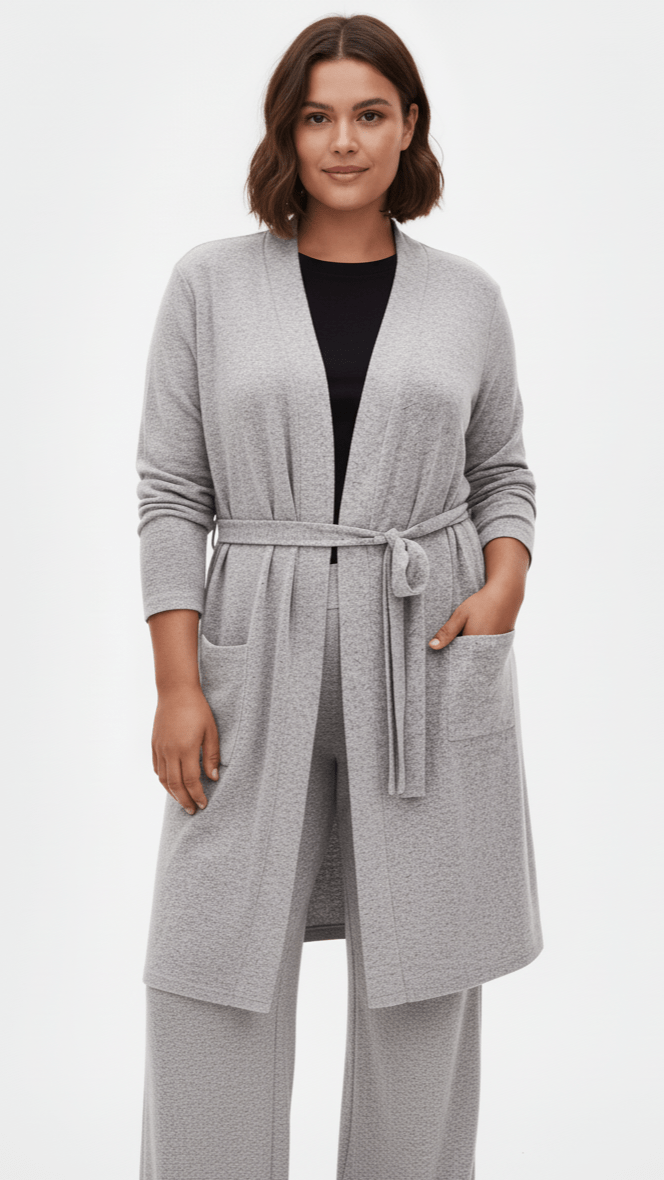 MNG Hather Gray Longline Cardigan with Tie - Waist - Smgarment's