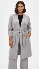 MNG Hather Gray Longline Cardigan with Tie - Waist - Smgarment's