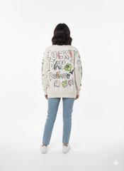 MNS WOMEN Doodle Graphic Sweatshirt Cream Multicolor Print - Smgarment's