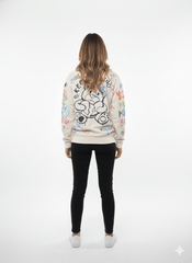 MNS WOMEN Doodle Graphic Sweatshirt Cream Multicolor Print - Smgarment's