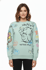 MNS WOMEN Doodle Graphic Sweatshirt Pistachio Multicolor Print - Smgarment's