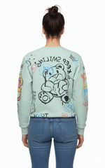 MNS WOMEN Doodle Graphic Sweatshirt Pistachio Multicolor Print - Smgarment's