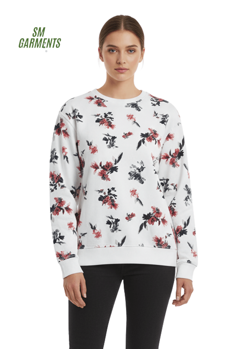MNS WOMENS Elegant Floral Print Crewneck Sweatshirt - Smgarment's