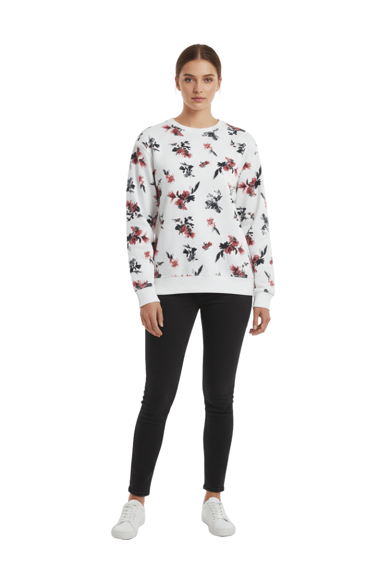 MNS WOMENS Elegant Floral Print Crewneck Sweatshirt - Smgarment's
