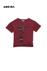 MOKIDA Girls' Maroon Cat Umbrella T-Shirt - Smgarment's