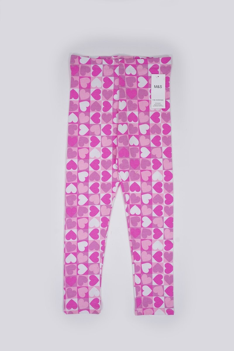 M&S Girls’ Pink Heart Print Leggings - Smgarment's