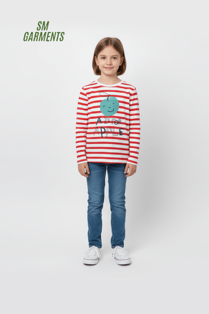 M&S Kids' Striped Long Sleeve Top – "A is for Apple" Print - Smgarment's