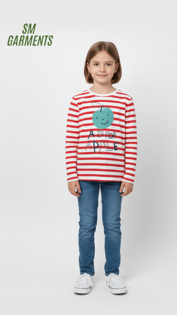 M&S Kids' Striped Long Sleeve Top – "A is for Apple" Print - Smgarment's
