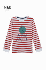 M&S Kids' Striped Long Sleeve Top – "A is for Apple" Print - Smgarment's