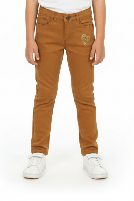 MY CHICCO Girls' Mustard Stretch Pants with Gold Sequin Heart - Smgarment's