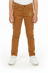 MY CHICCO Girls' Mustard Stretch Pants with Gold Sequin Heart - Smgarment's