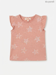 Girls' Dusty Pink Star Print Flutter-Sleeve Top