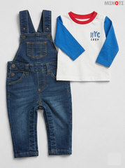 Minoti Boys' Denim Dungarees & NYC Crew T-Shirt 2-Piece Set