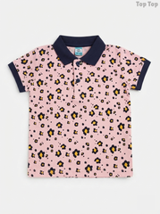 Top Top Girls' Light Pink Floral Print Cotton Piqué Polo Shirt