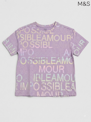 M&S Girls Purple Iridescent Typographic Short-Sleeve T-Shirt