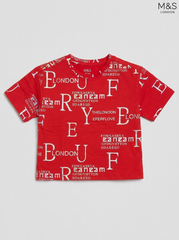 M&S London Kids Red Metallic Alphabet Print T-Shirt