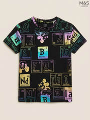 M&S London Kids Black Mickey Mouse Periodic Table Graphic T-Shirt